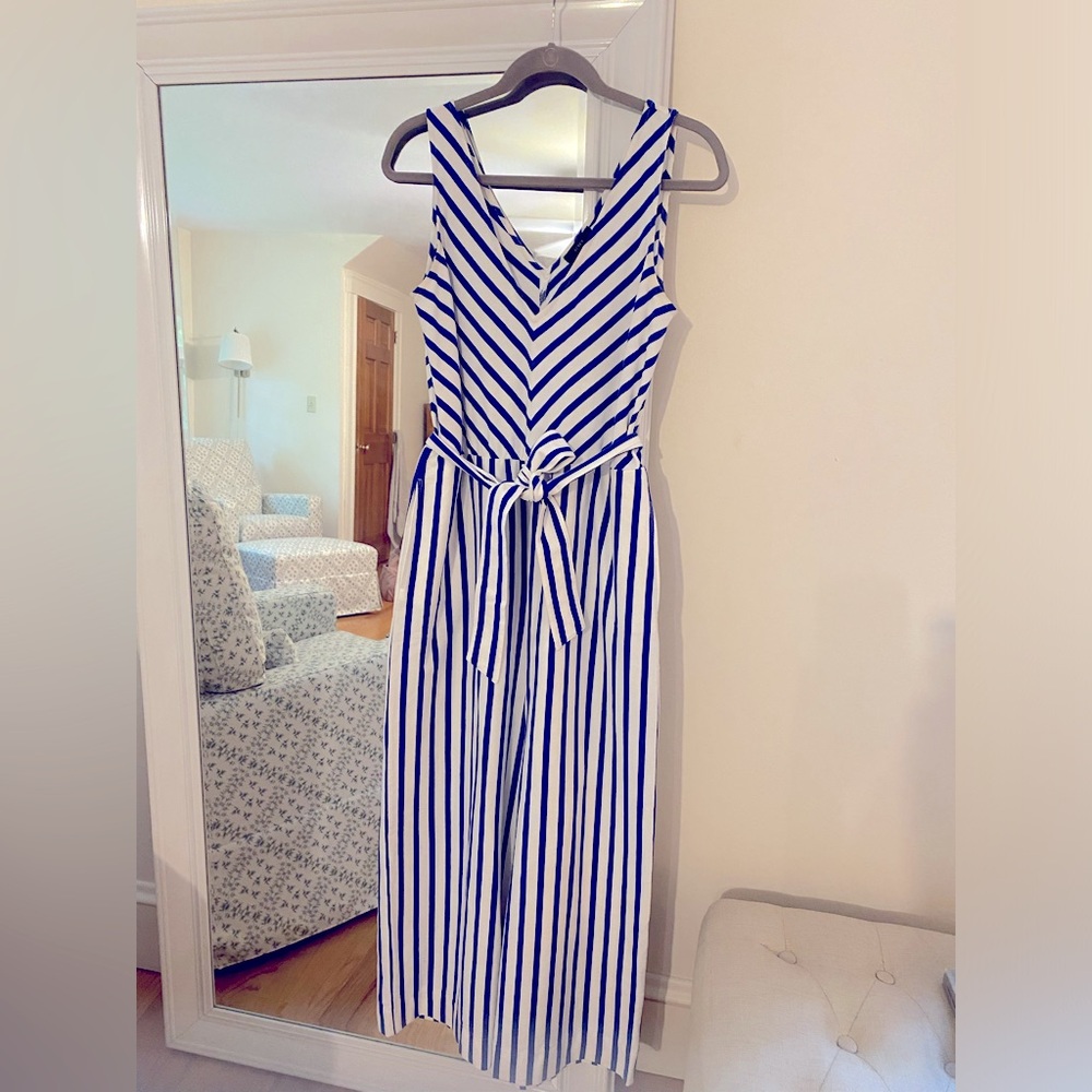J. Crew Blue & White Striped Wide Leg Romper